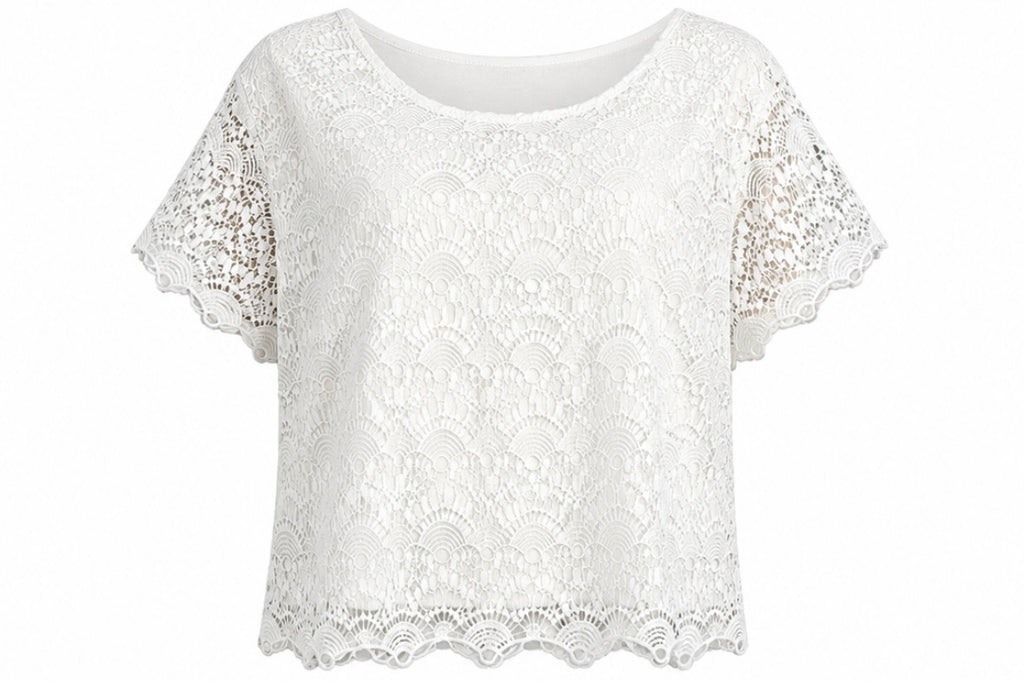 White Lace Front Short Sleeve Top