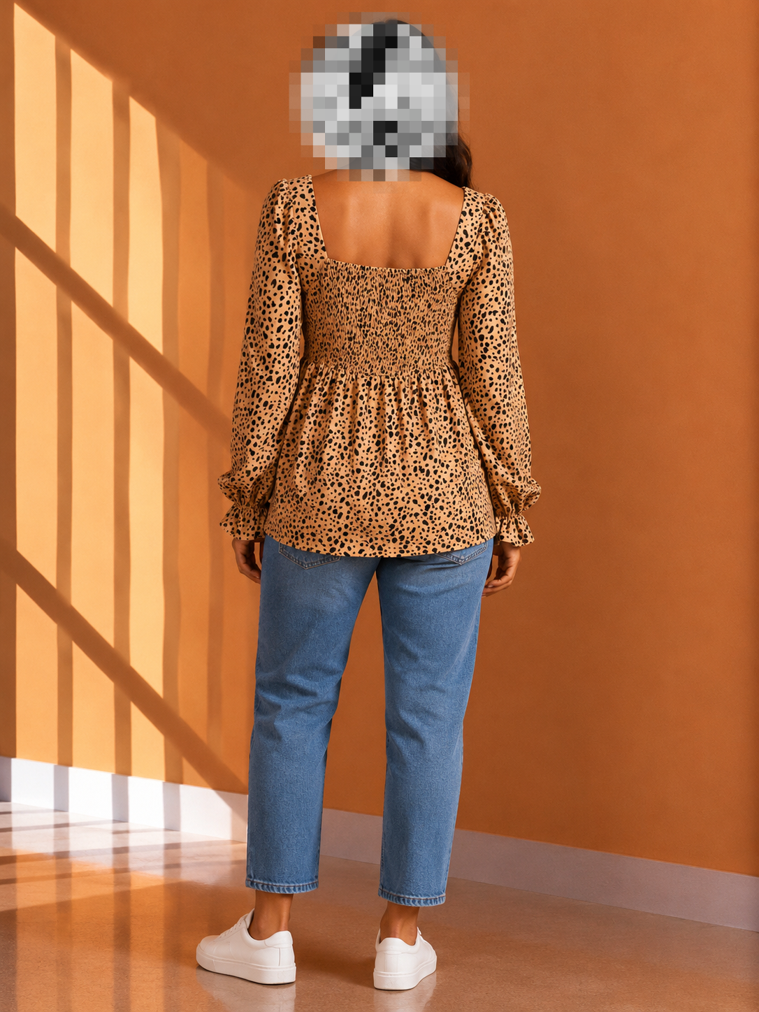 Leopard Print Shirred Peplum Top