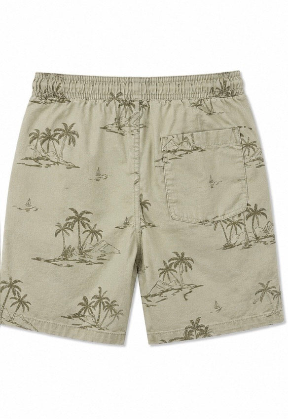Khaki Palm Tree Print Shorts