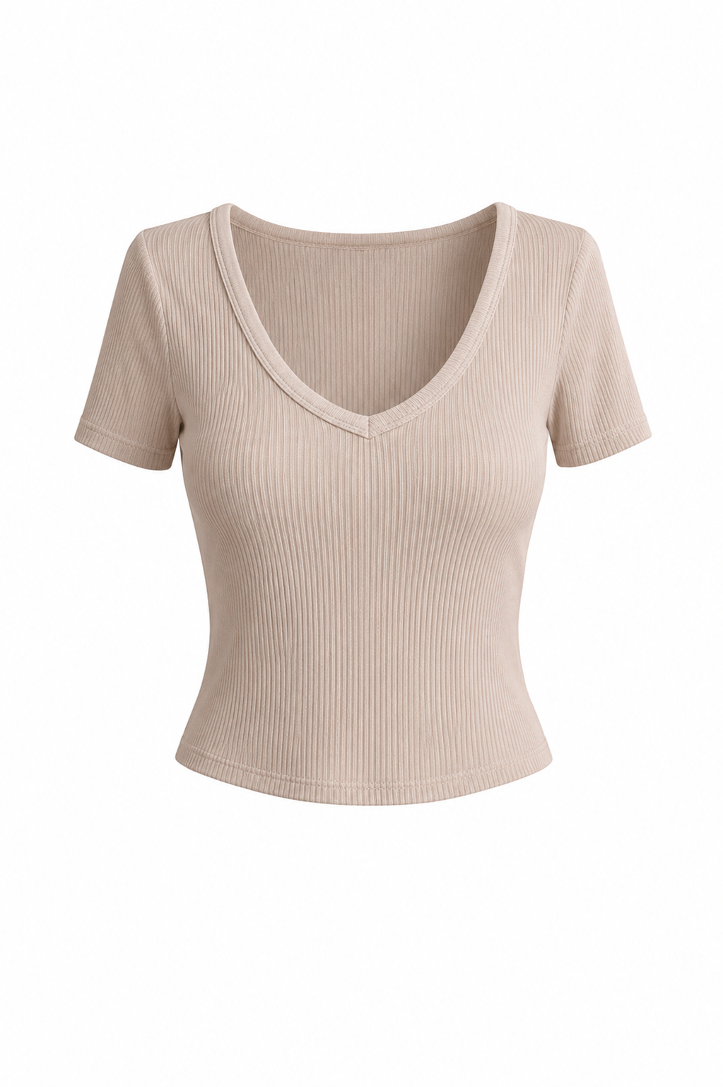 White Ribbed V-Neck Tee