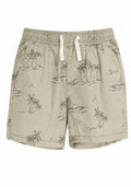 Beige Tropical Print Drawstring Shorts