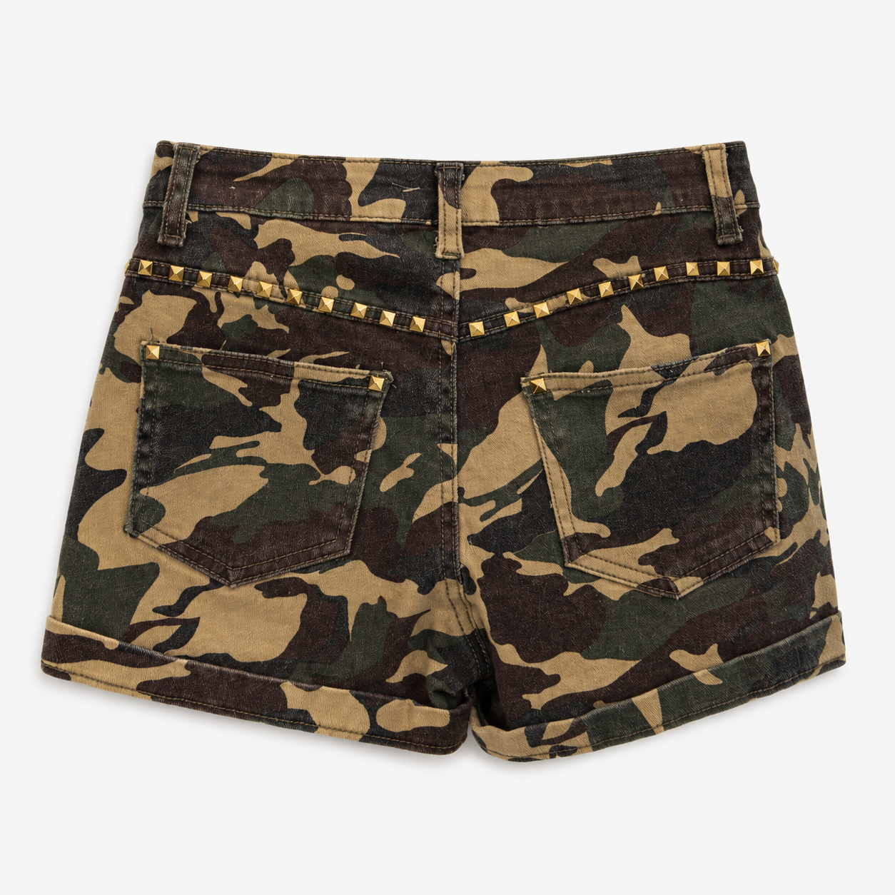 Studded Camo Denim Shorts