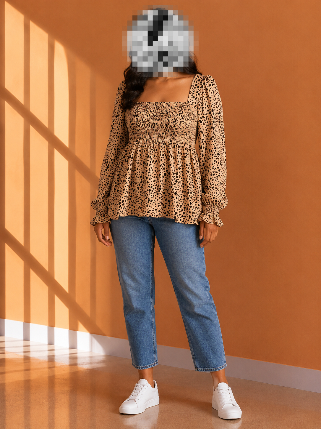 Leopard Print Shirred Peplum Top