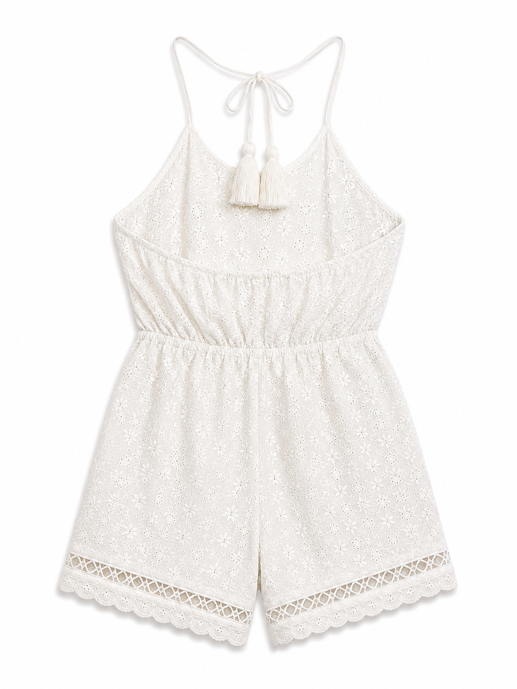 White Eyelet Lace Halter Romper