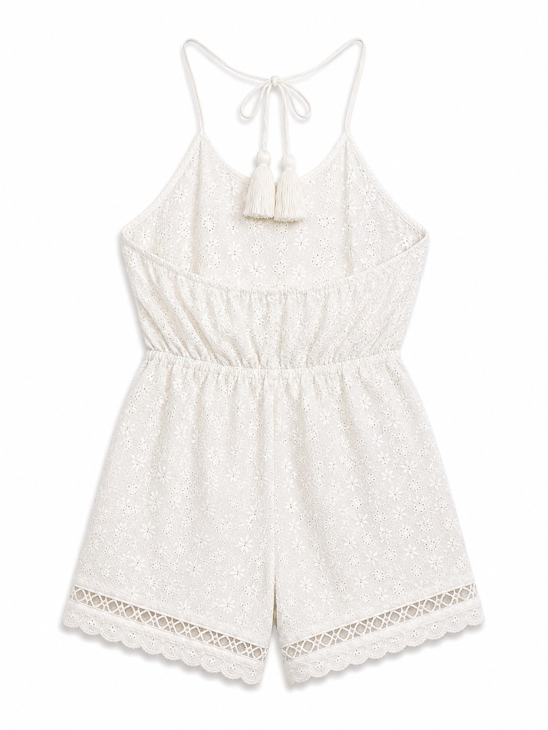 White Eyelet Lace Halter Romper