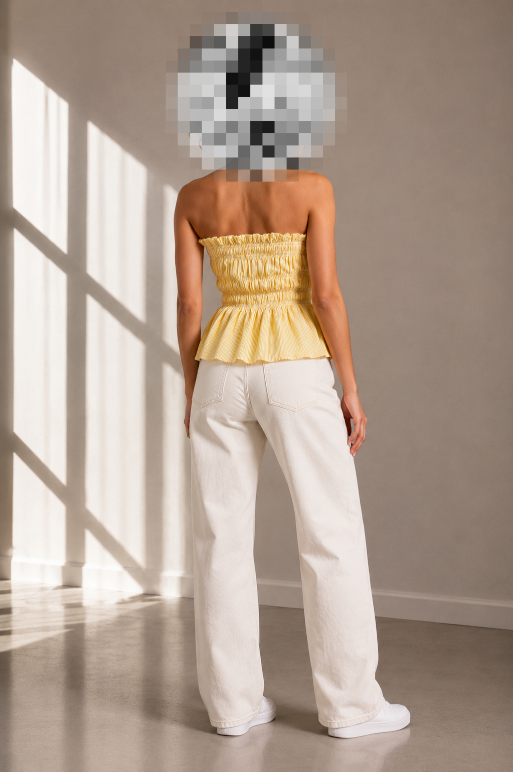 Yellow Shirred Peplum Top