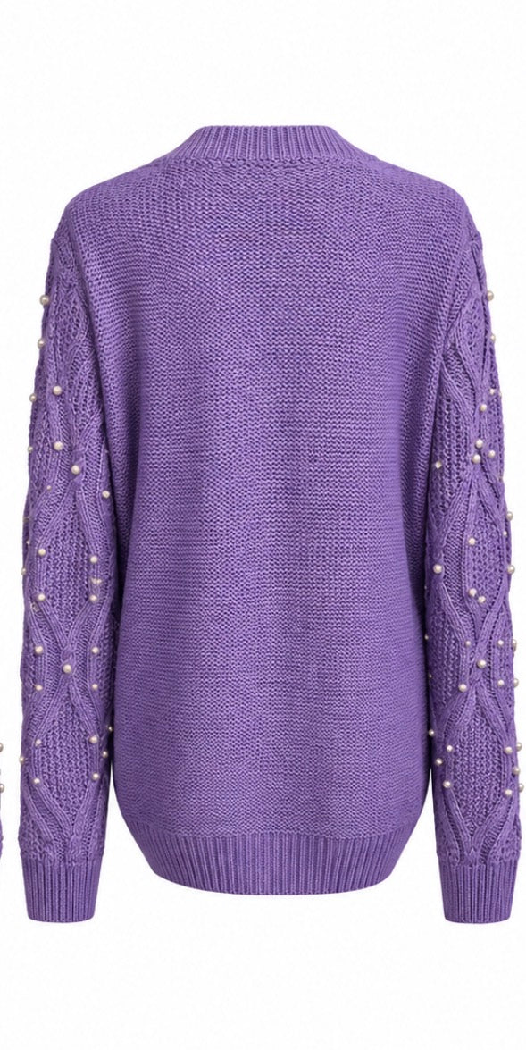 Purple Pearl Detail Cable Knit Jumper