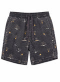 Black Tropical Print Drawstring Shorts