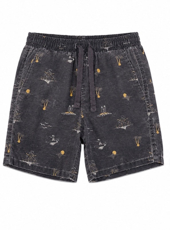 Black Tropical Print Drawstring Shorts