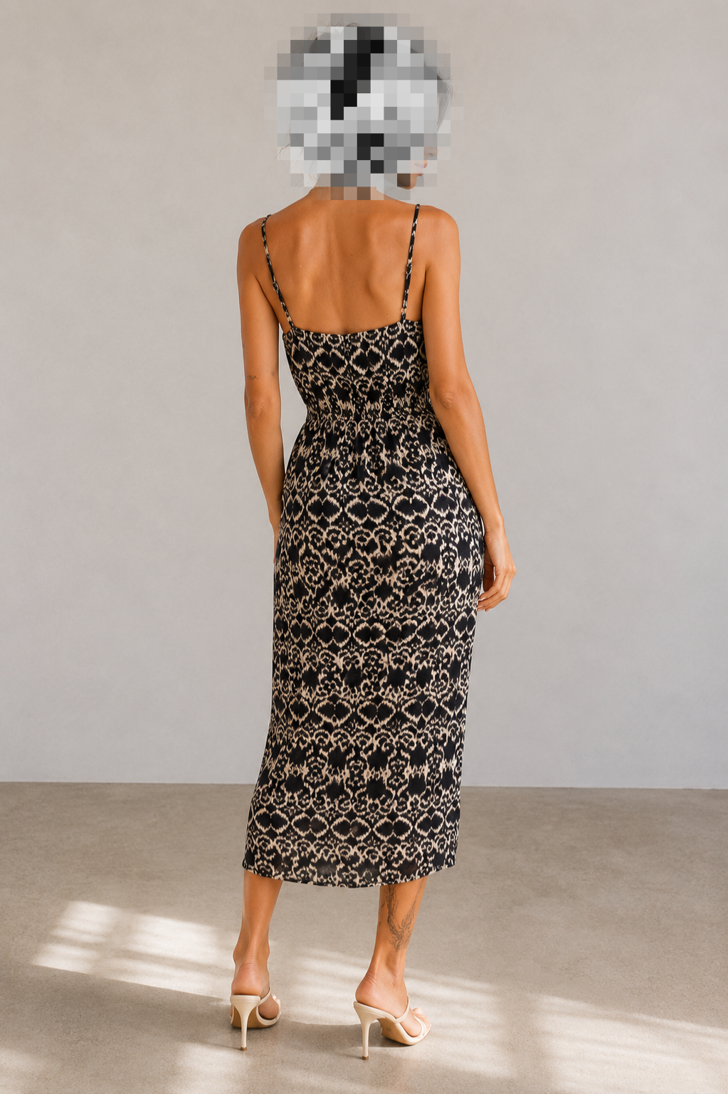 Black & Cream Printed Midi Dress