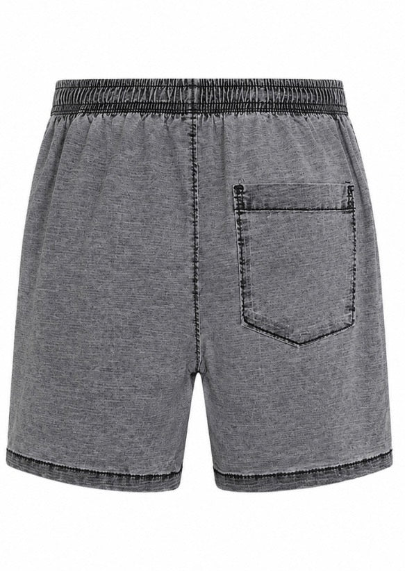 Grey Acid Wash Drawstring Shorts