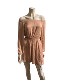 Peach Off Shoulder Long Sleeve Dress