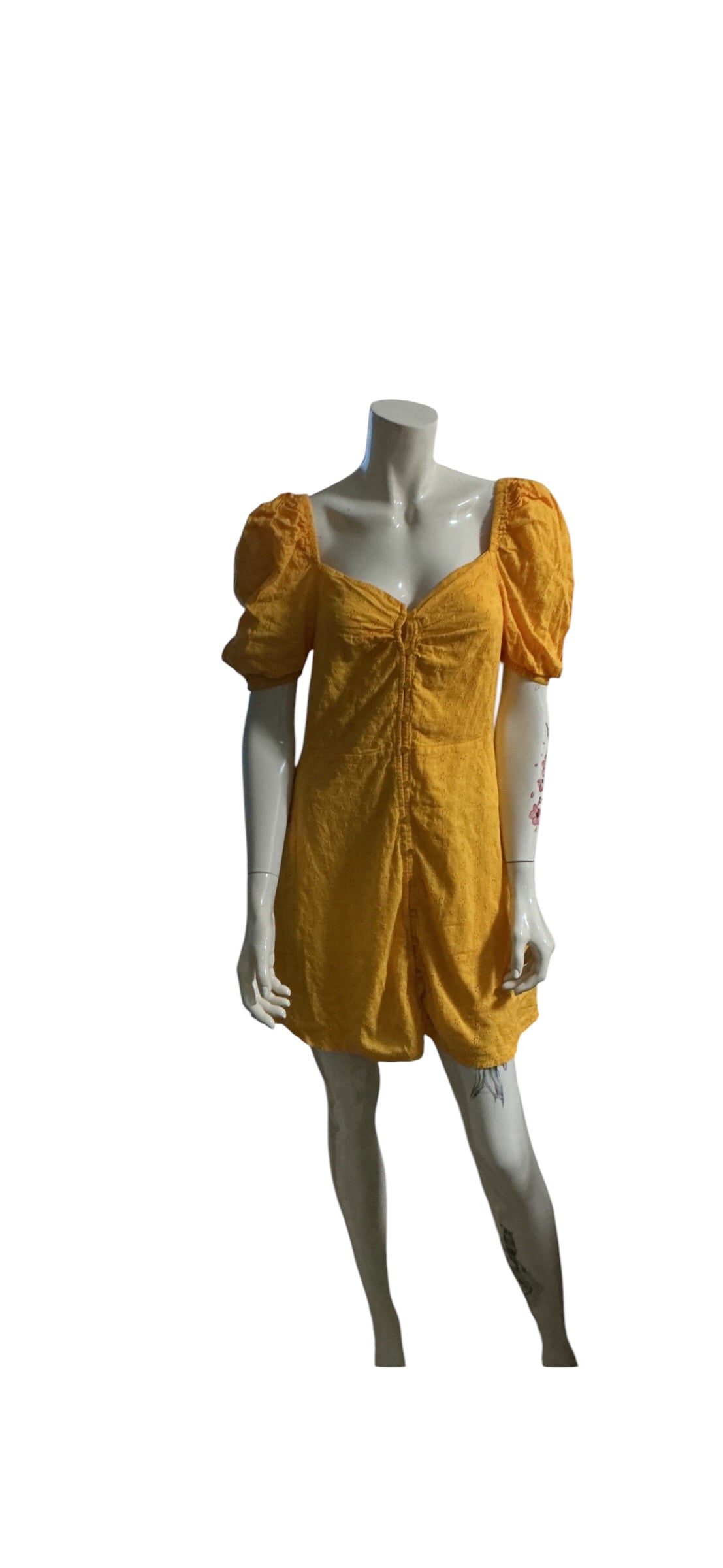 Mustard Puff Sleeve Mini Dress