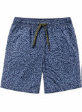 Blue Abstract Print Drawstring Shorts