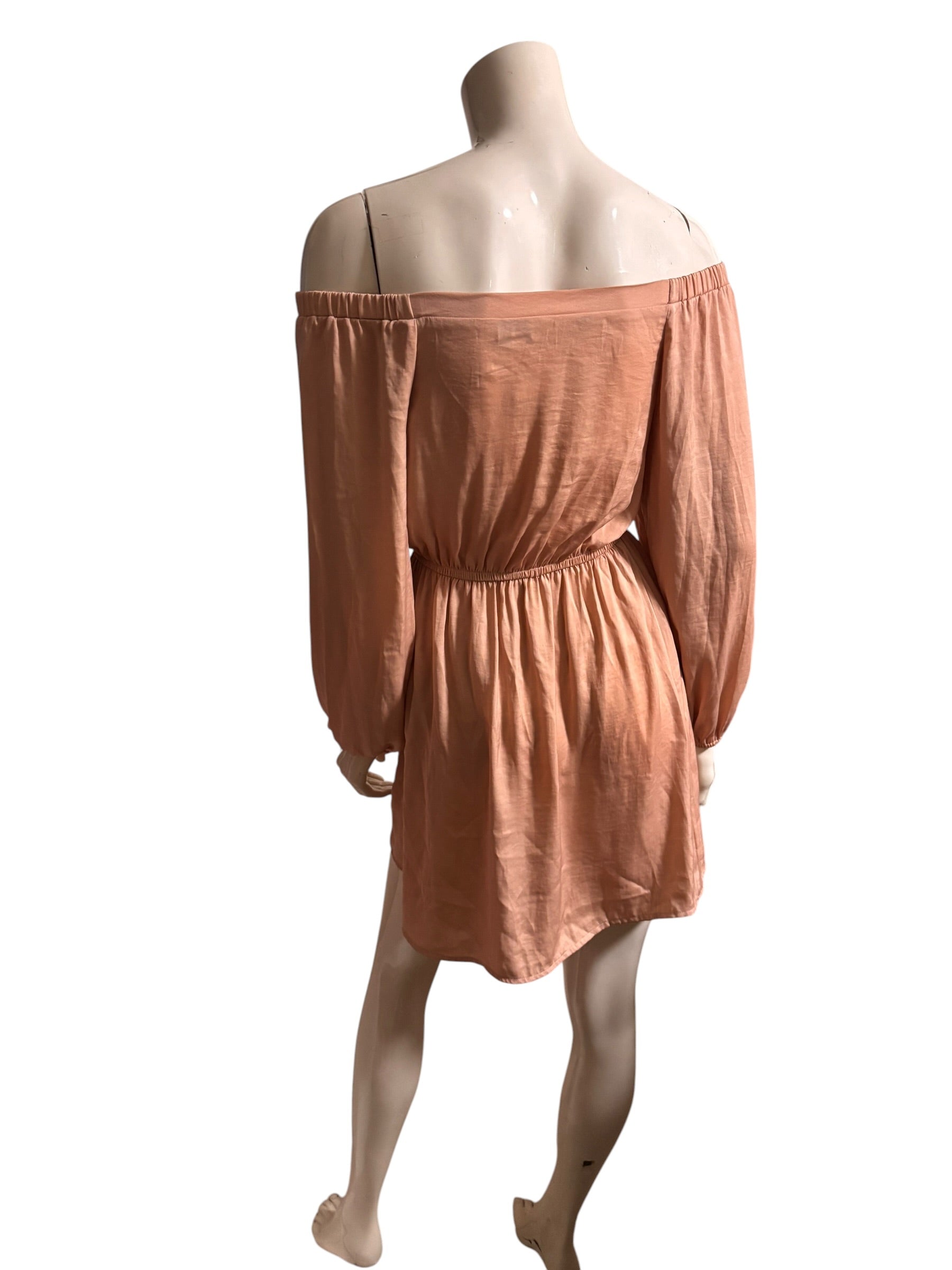 Peach Off Shoulder Long Sleeve Dress