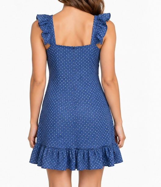 Blue Polka Dot Ruffle Mini Dress