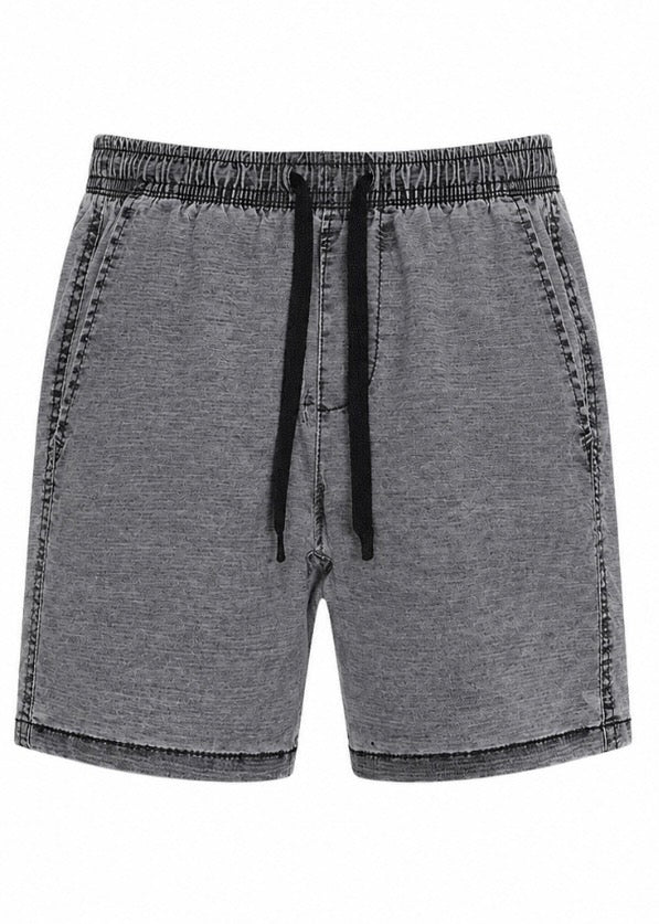 Grey Acid Wash Drawstring Shorts