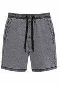 Grey Acid Wash Drawstring Shorts