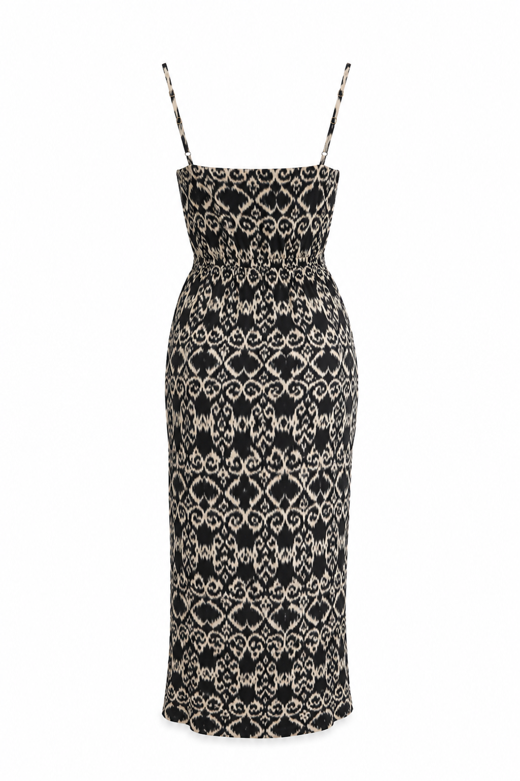 Black & Cream Printed Midi Dress