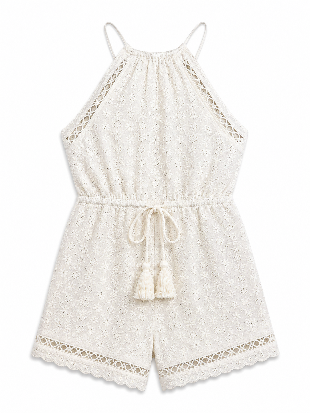 White Eyelet Lace Halter Romper