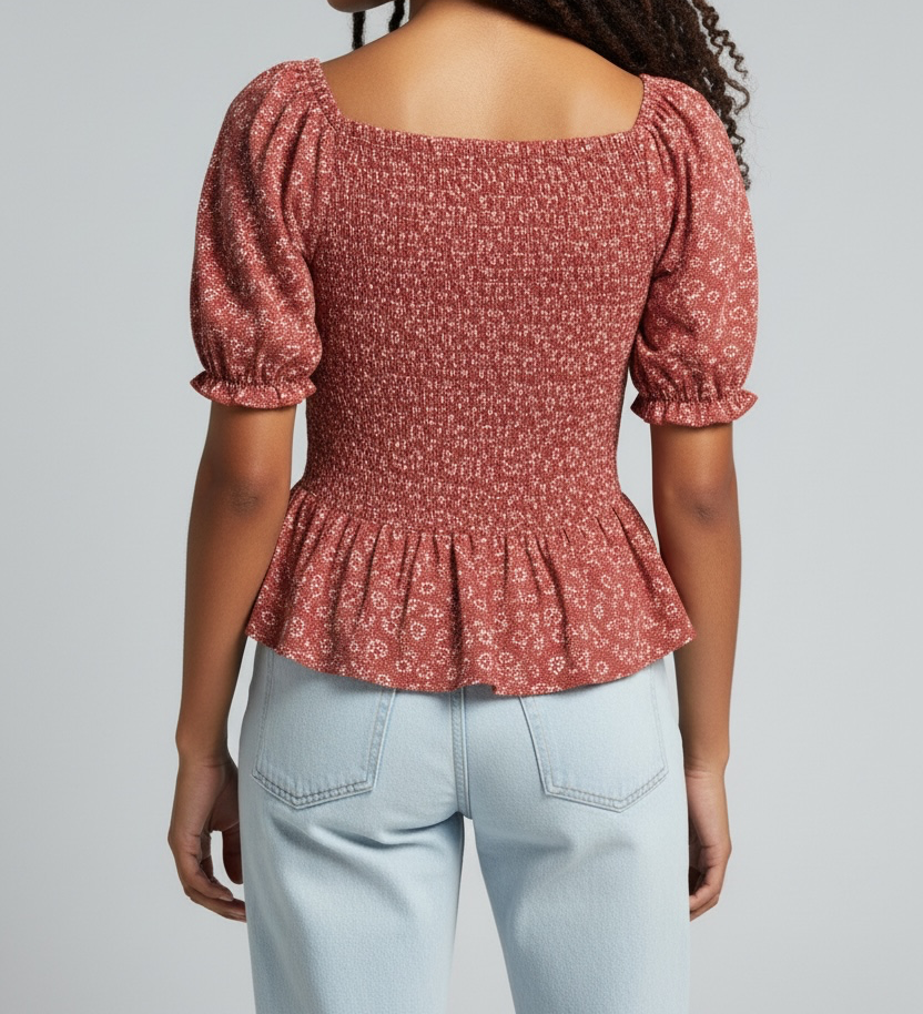 Floral Shirred Puff Sleeve Top