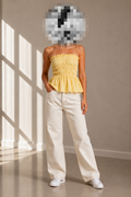 Yellow Shirred Peplum Top