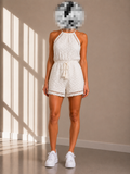 White Eyelet Lace Halter Romper