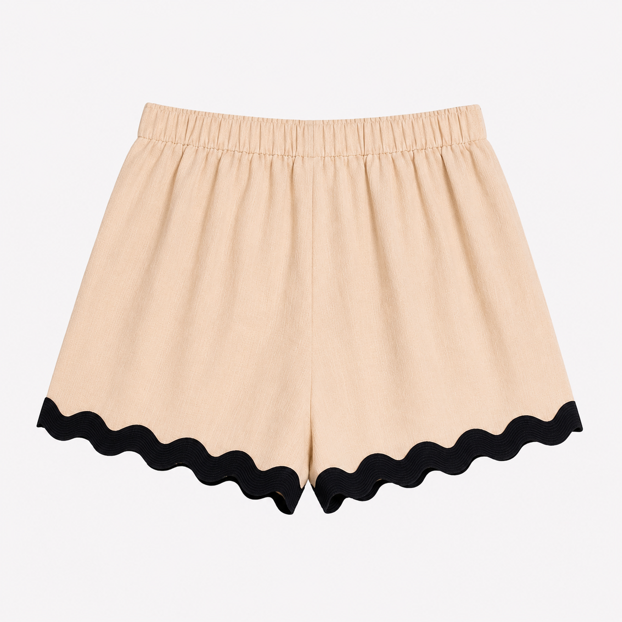 Beige Scallop Trim Shorts