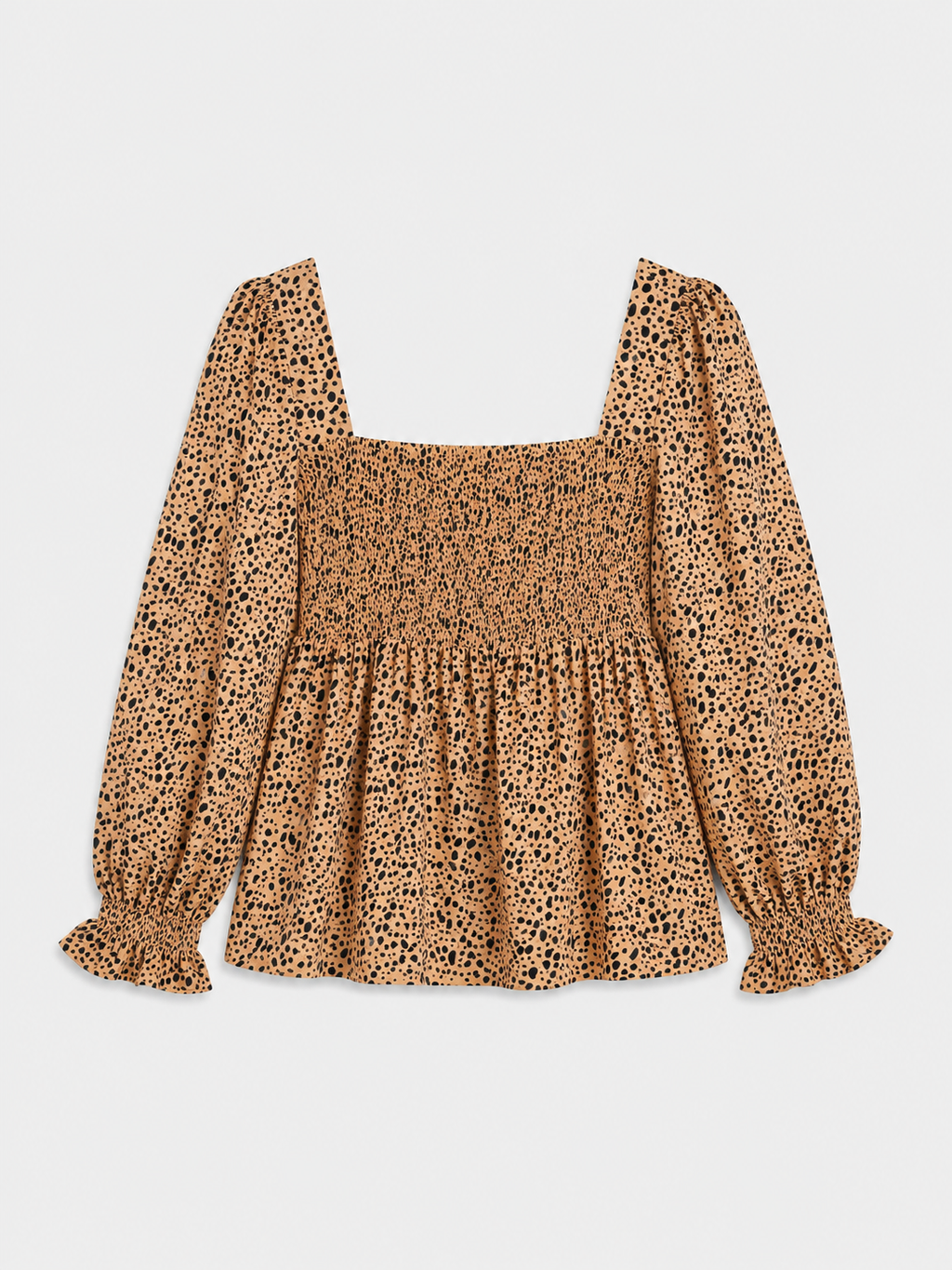 Leopard Print Shirred Peplum Top