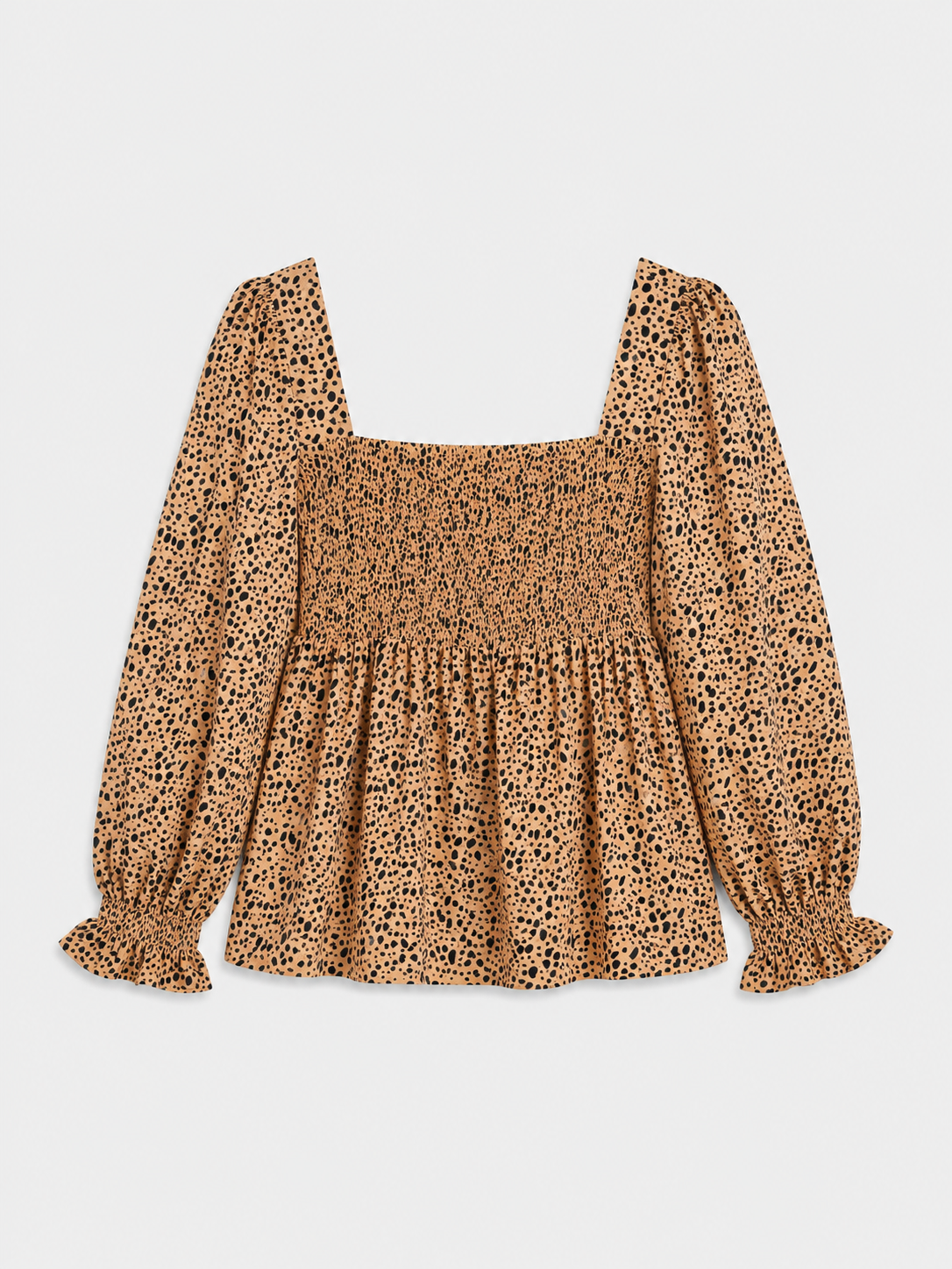 Leopard Print Shirred Peplum Top