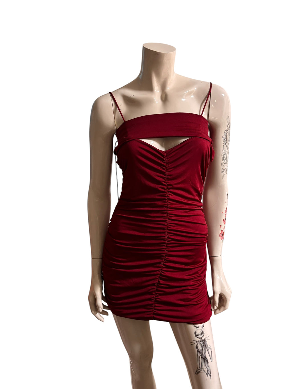 Red Ruched Cut Out Mini Dress