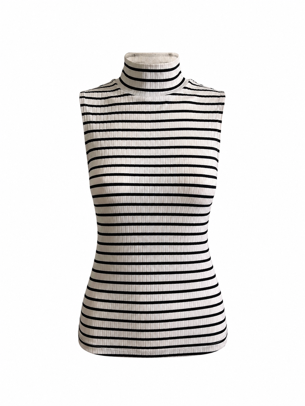 Ribbed Sleeveless High Neck Top ￼