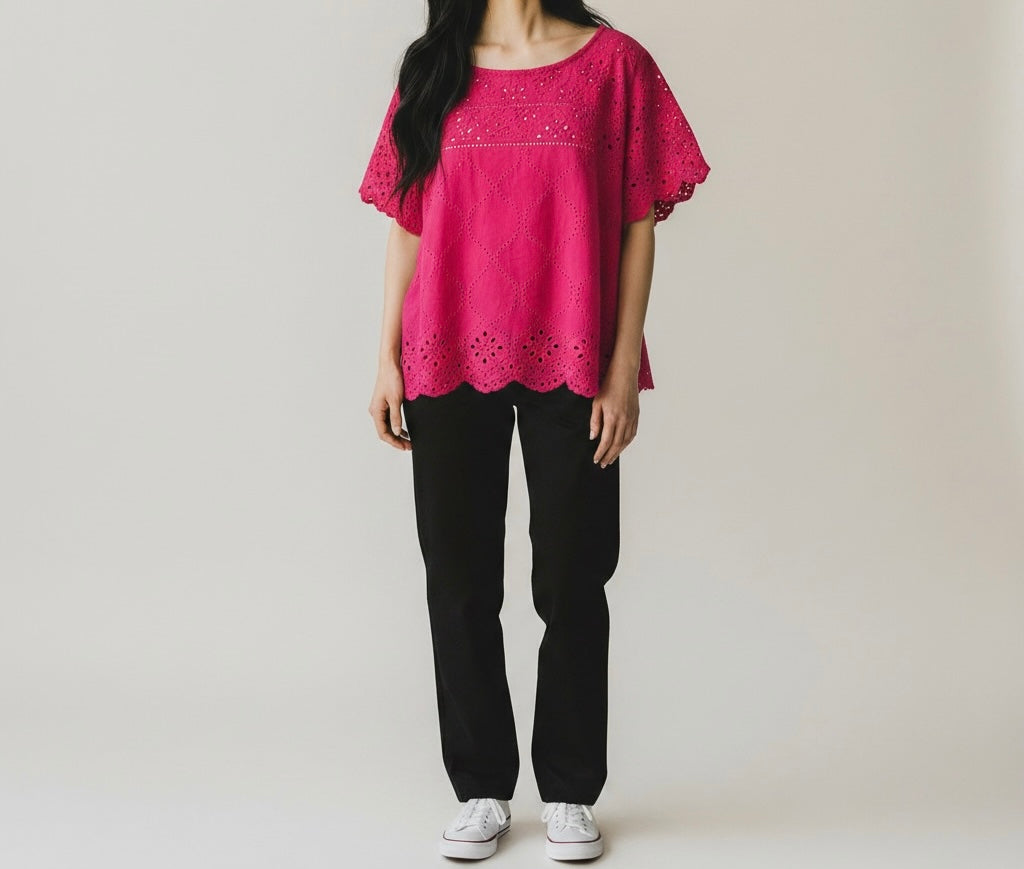 Hot Pink Broderie Eyelet Top