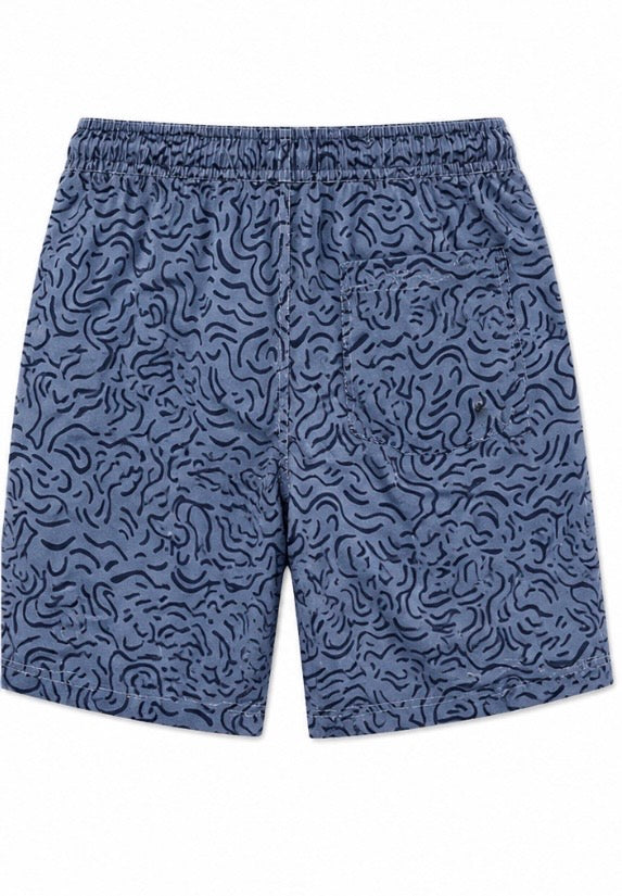 Blue Abstract Print Drawstring Shorts