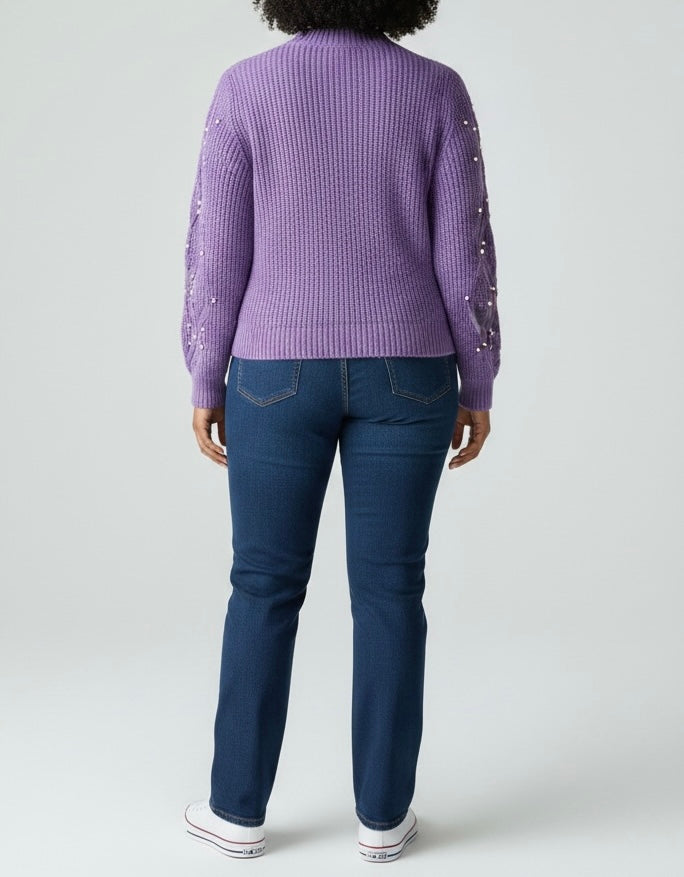 Purple Pearl Detail Cable Knit Jumper
