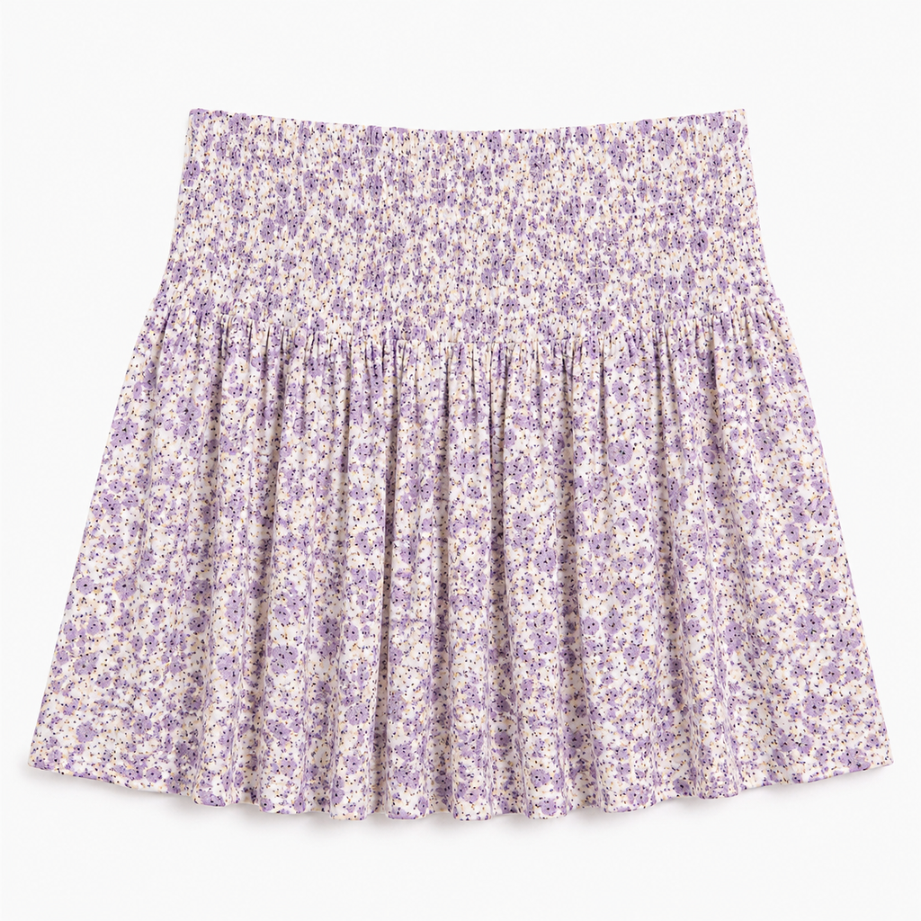 Purple Floral Shirred Mini Skirt