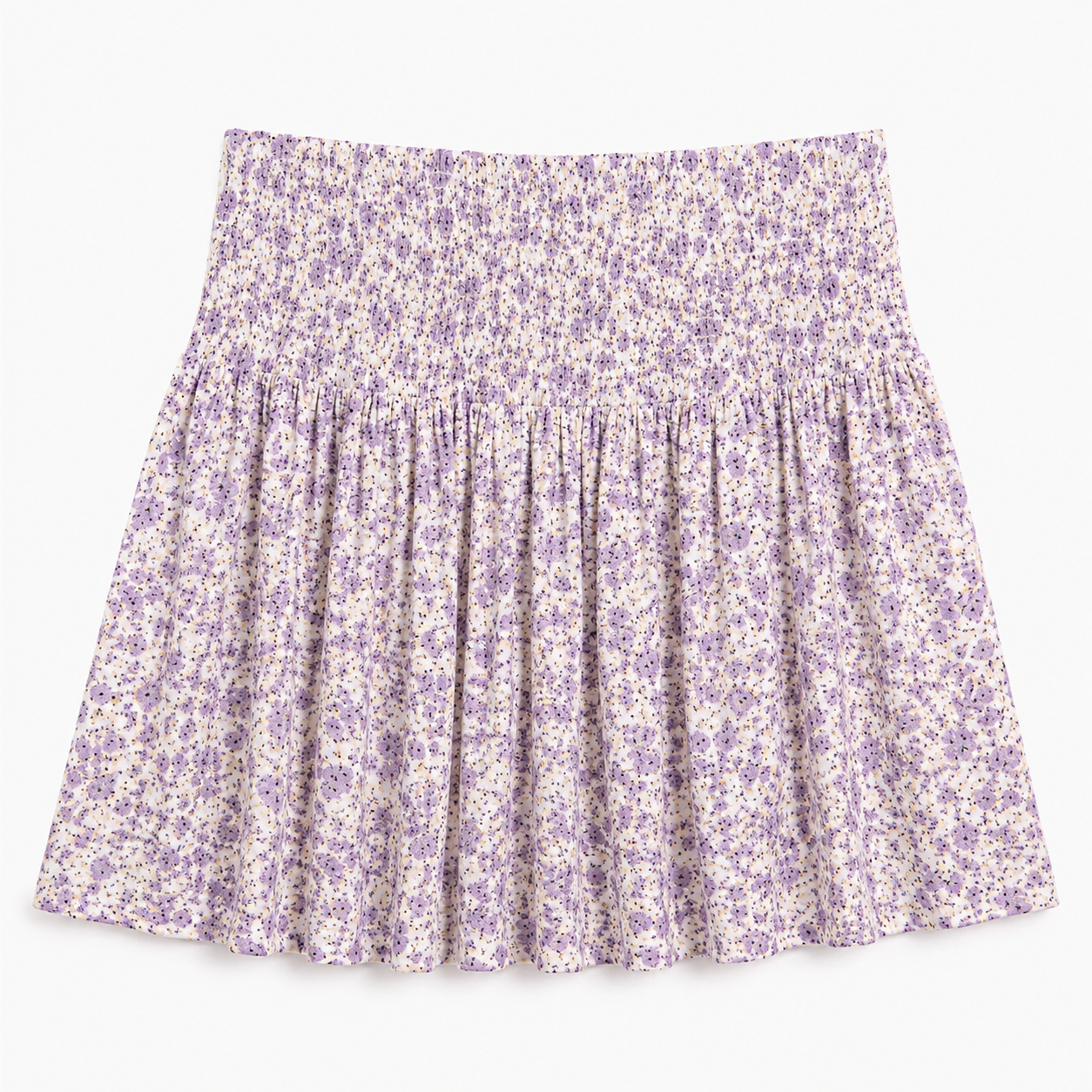 Purple Floral Shirred Mini Skirt