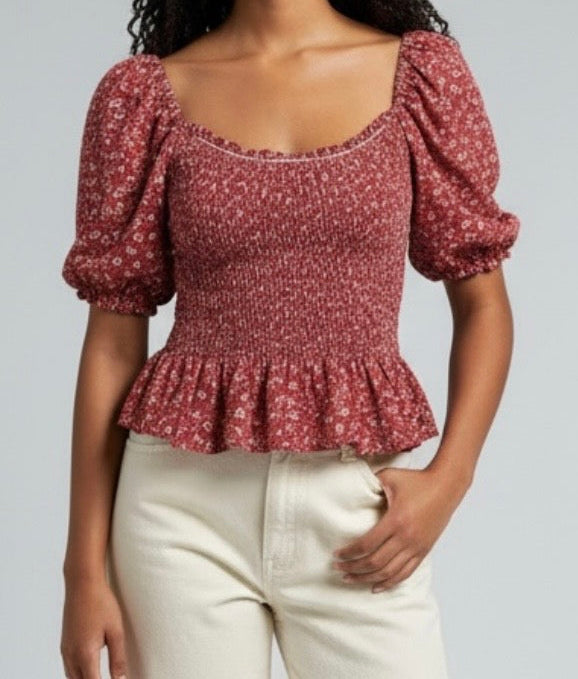 Floral Shirred Puff Sleeve Top