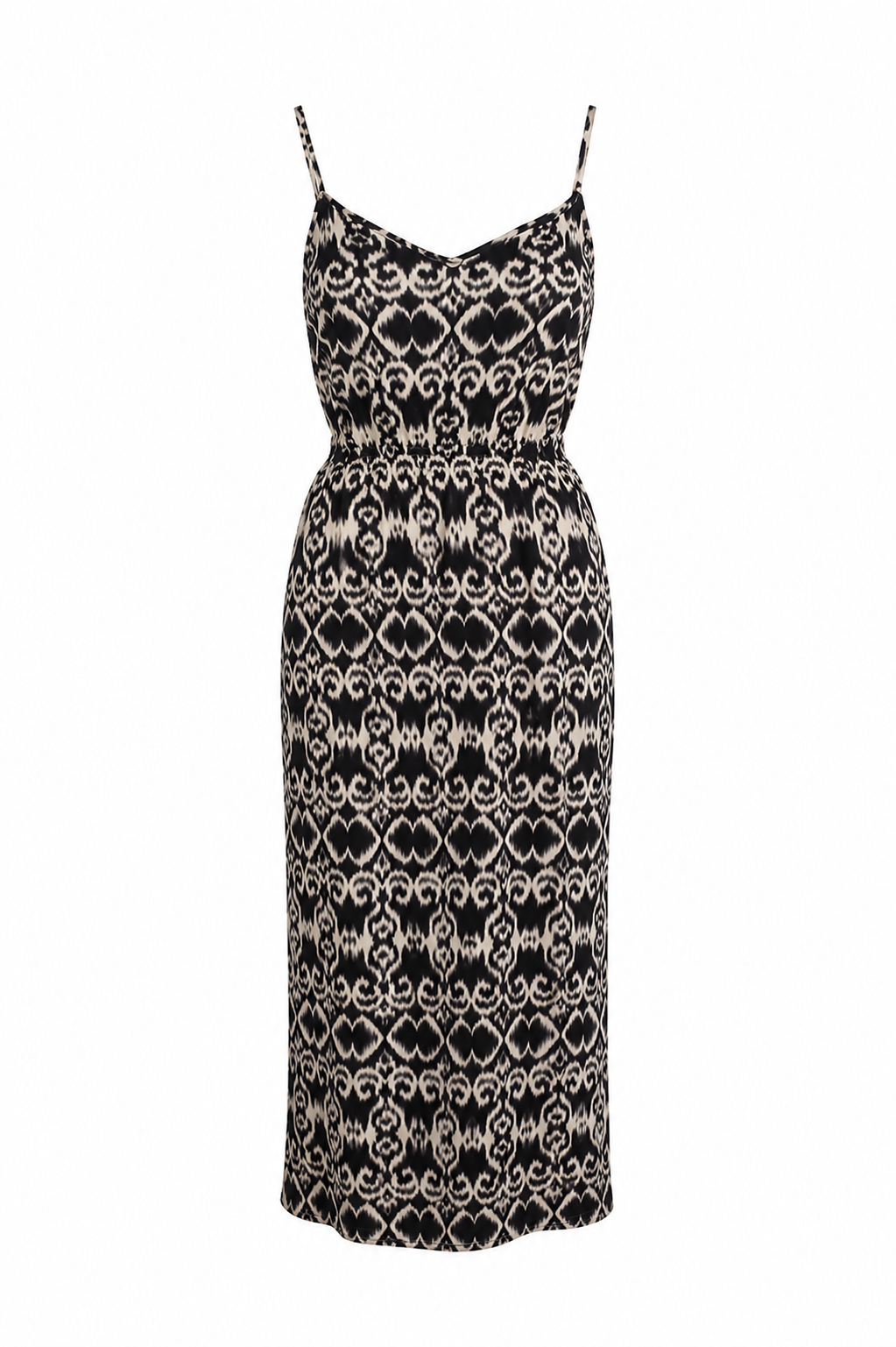 Black & Cream Printed Midi Dress