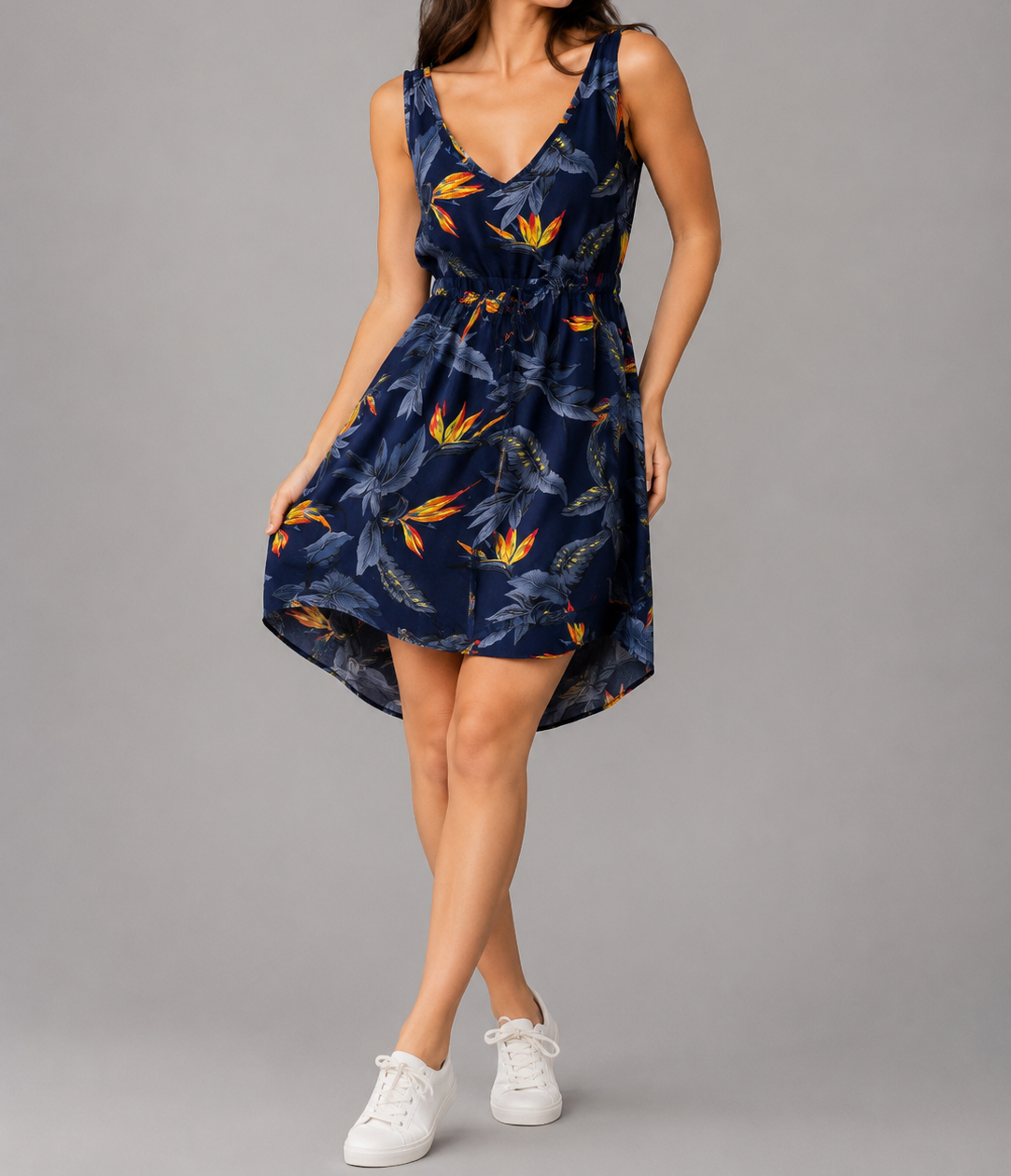Tropical Print Sleeveless Dress