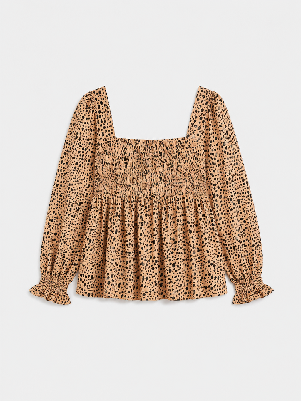 Leopard Print Shirred Peplum Top