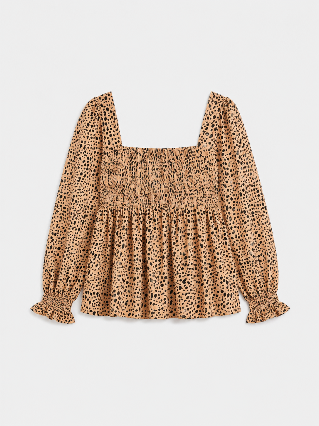 Leopard Print Shirred Peplum Top