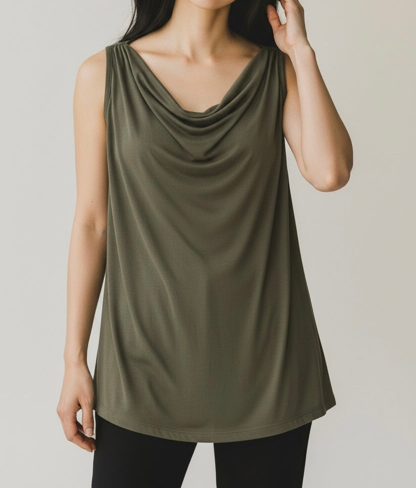 Green Draped Cowl Neck Top