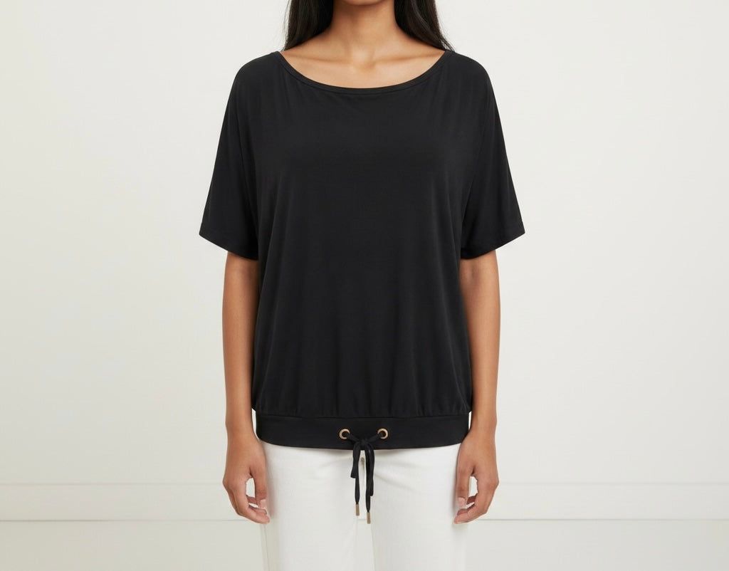Black Drawstring Hem Top