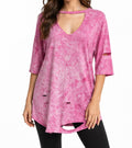 Pink Distressed Cut Out T Shirt Dress
