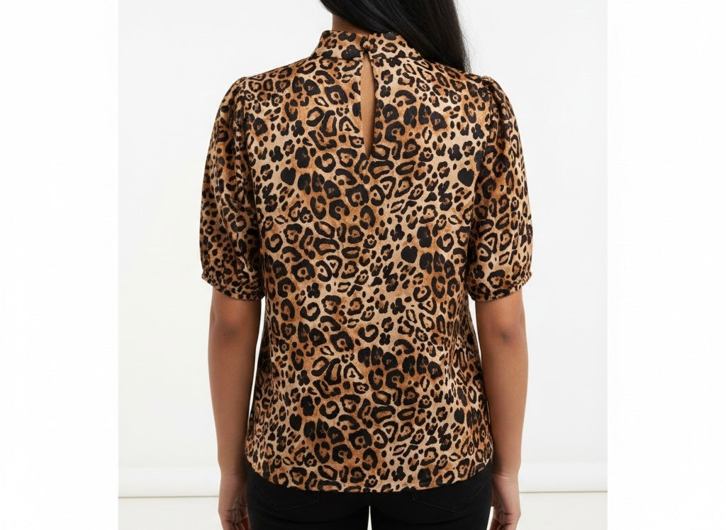 Leopard Print High Neck Blouse