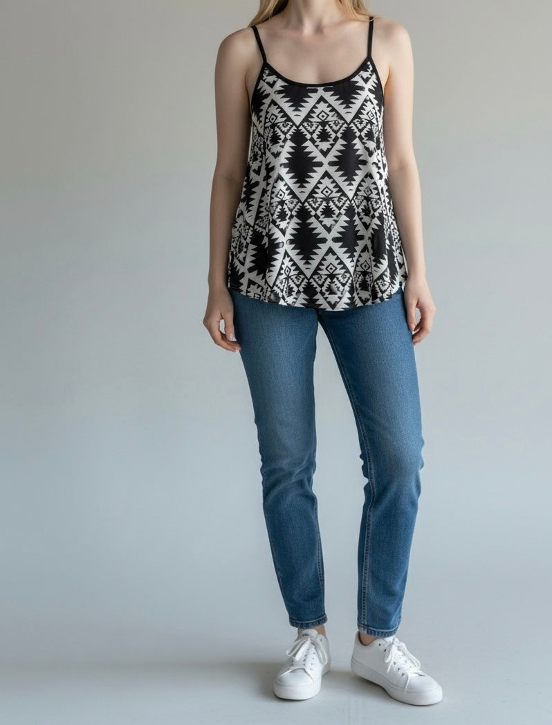 Black & White Geometric Singlet