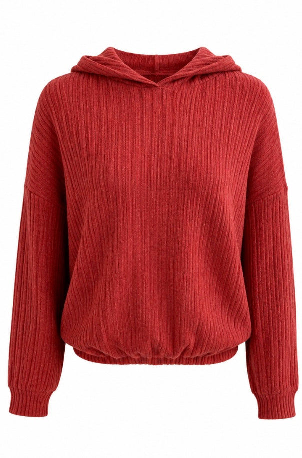 Rust Ribbed Cropped Hoodie