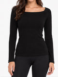 Black Boat Neck Long Sleeve Top