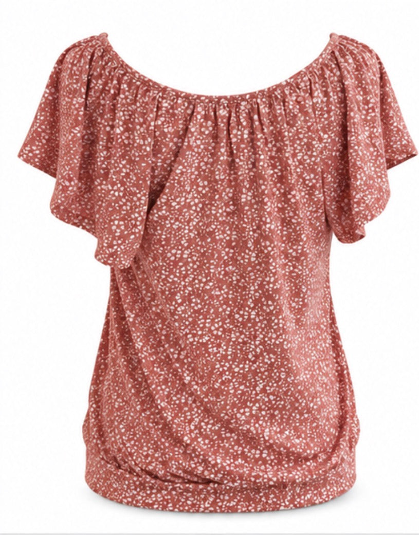 Dusty Rose Printed Flutter Sleeve Top